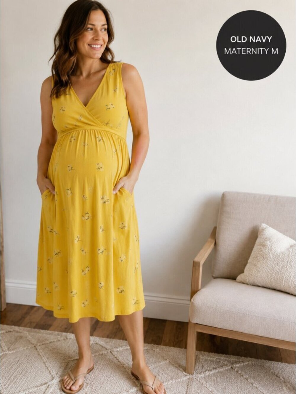 Old Navy Maternity | Sz M | Yellow Floral Wrap-Front Dress
